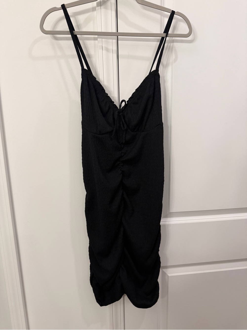 H&M Black Ruched Spaghetti Strap Midi Dress